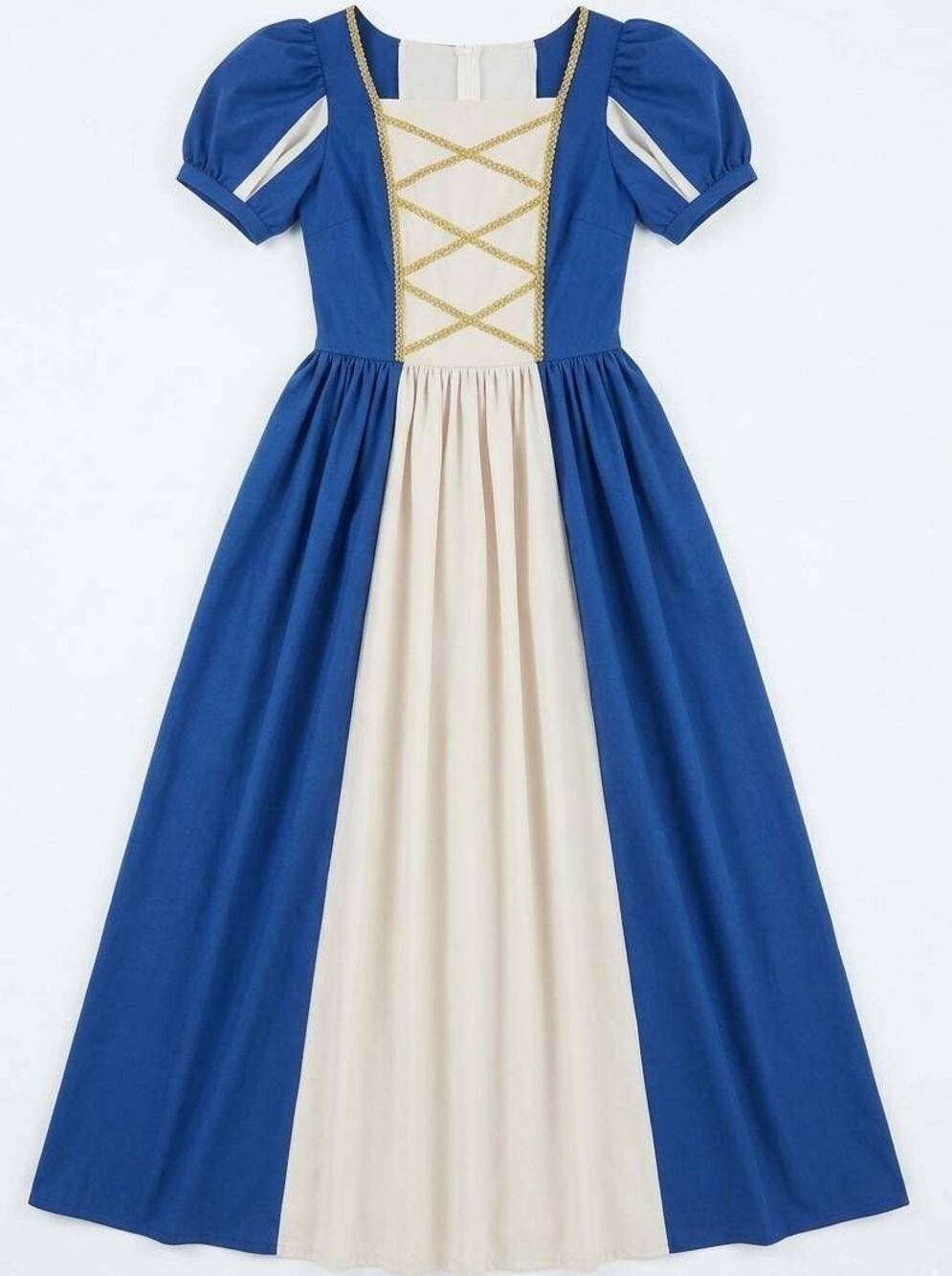 🩵NWOT Blue & Cream Puff Short Sleeve Maxi Dress Small